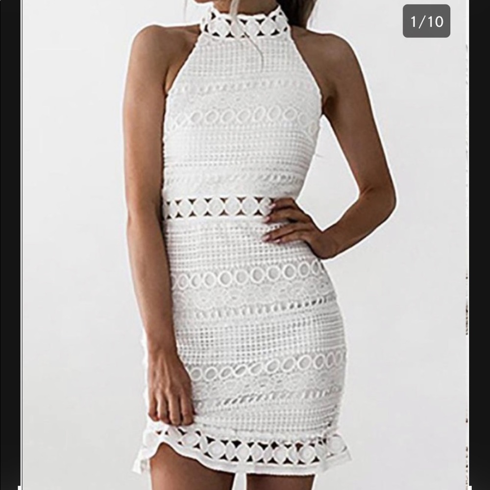 White Crochet Halter Top Dress